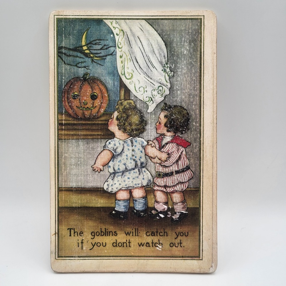 Vintage 1998 Lisa Hindsley The Old Blue House Halloween Wall Plaque Signed